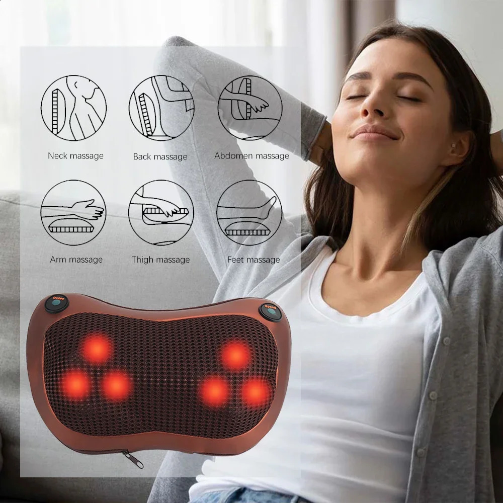 Massage pillow relaxation vibrator electric head shoulders back heating kneading infrared pillow 3D finger pressure neck massager 240914