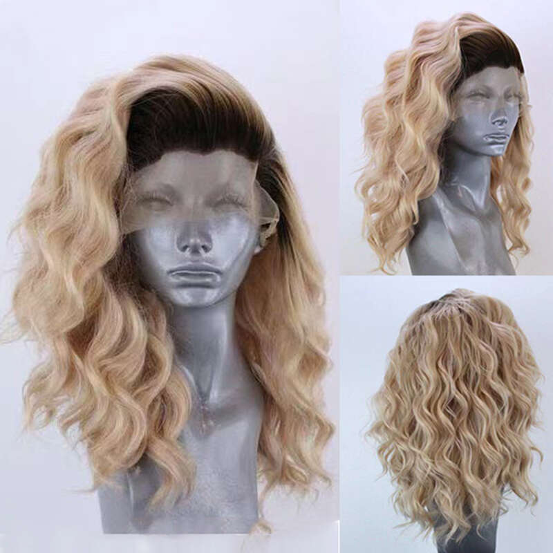 AIMEYA Purple Short Wave Wig Lace Front For Women Heat Resistant Synthetic Wigs Ombre Color Daily Use