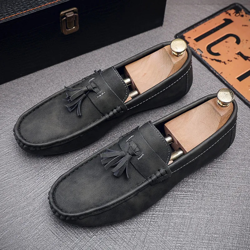 Shoes Men's Douban Casual Single Shoes Leather Shoes Low Hemp Set Feet Tassel Trendy One Step Driving Shoes Free Of Mail