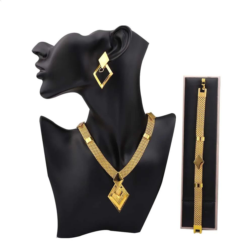 Dubai Geometry Necklace Earring Set Wedding Accessories Party Anniversary Gift Free Delivery Selling Product 240906
