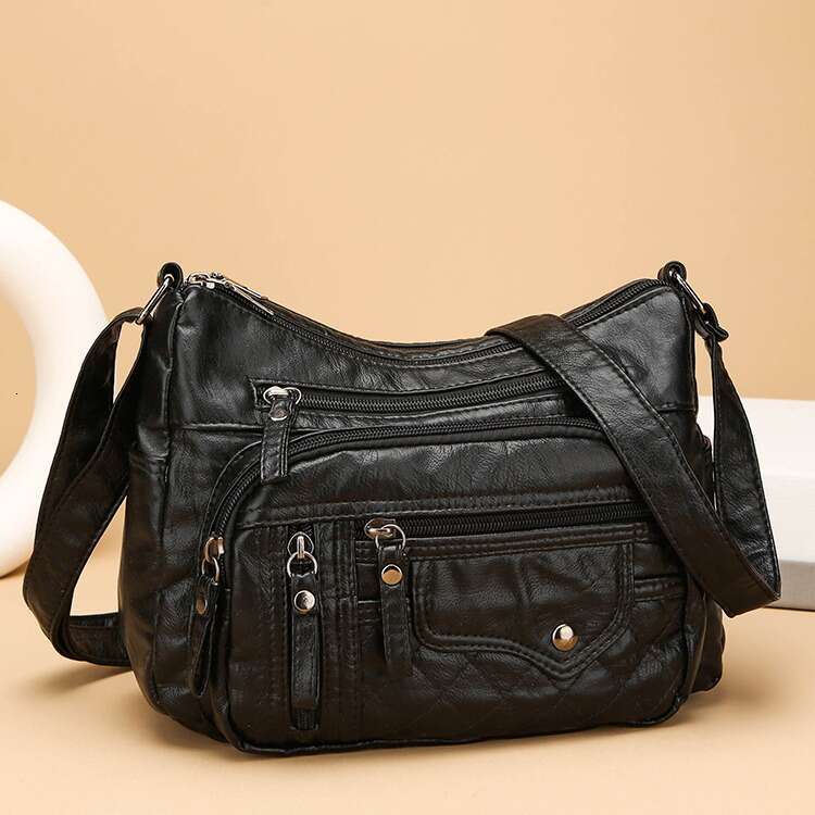 AMZZ trendy seasonal soft leather compartments and pockets, sewn with multiple layers, single shoulder crossbody bag, women's bag