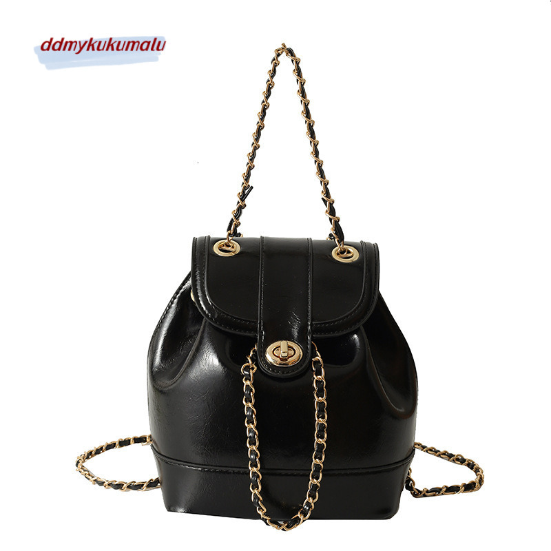 Fashionable and versatile black small fragrance chain backpack, women's Instagram outdoor niche single shoulder bag H726#38 04d29