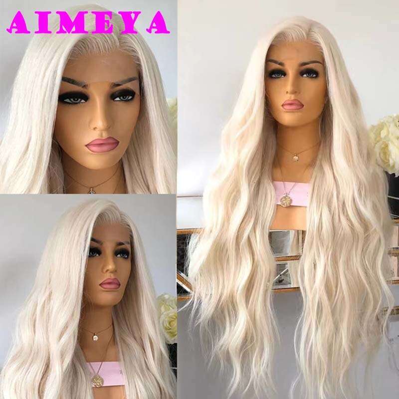 Platinum Blonde Lace Front Wigs For Women Long Natural Wave Synthetic Heat Resistant Fiber Hair Free Part
