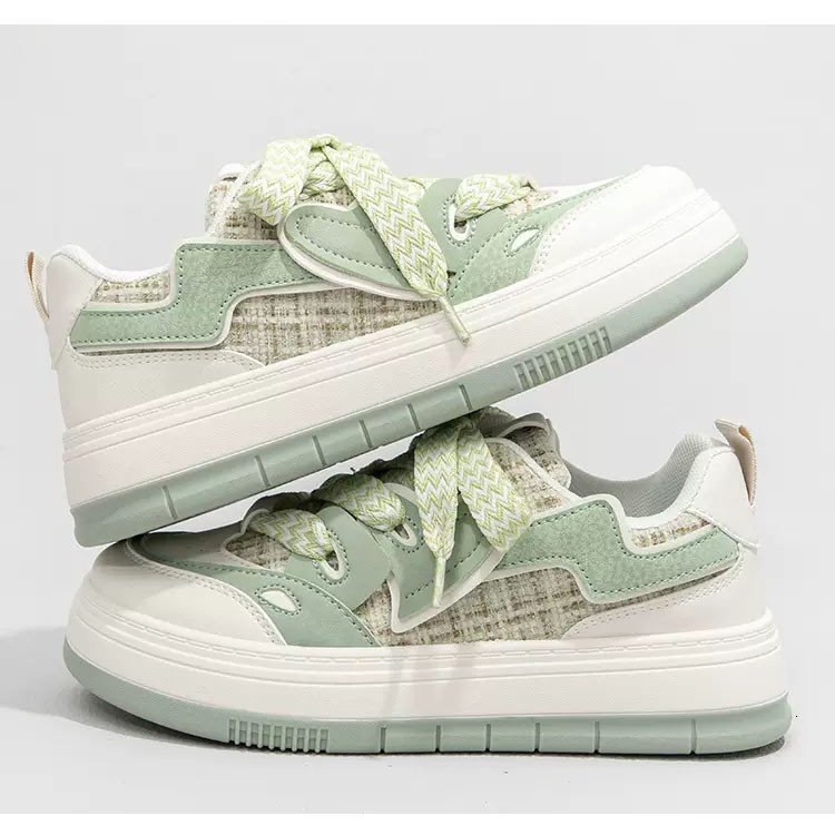 Pink Green Casual Platform Sneakers Kawaii College Style Retro Vulcanized Shoes Women Korean Fashion Designer