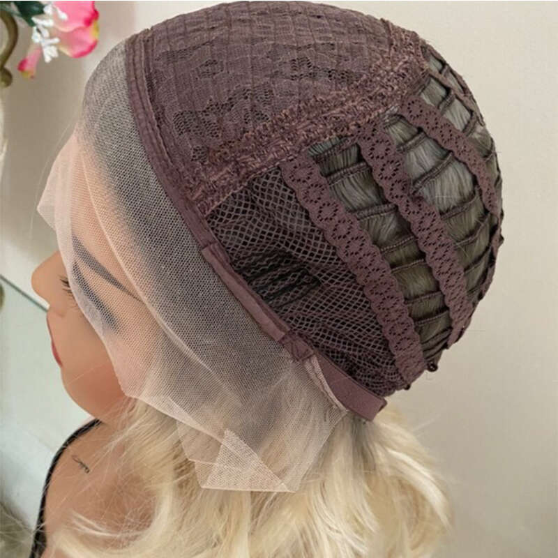Platinum Blonde Lace Front Wig With Grey Roots Thick Shoulder Wavy Synthetic 16" 150% Density Ready To Ship 10% Human Hair