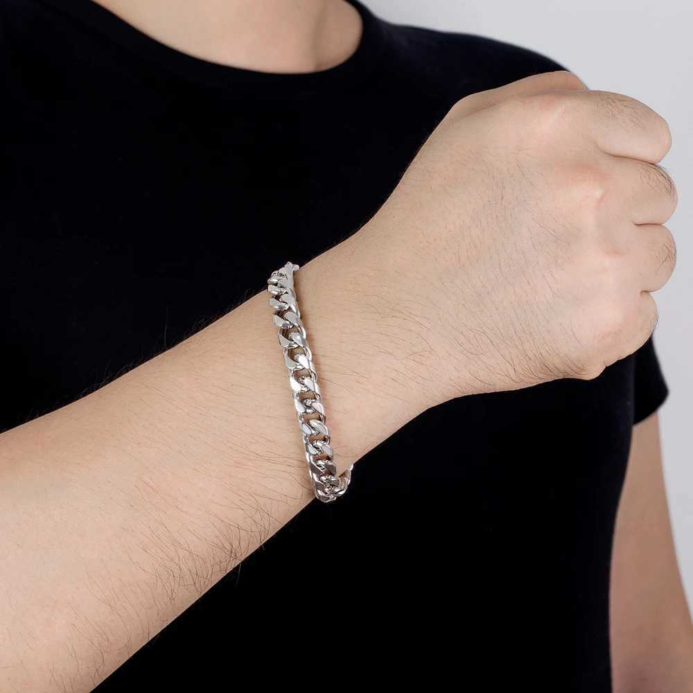 100% 925 silver bracelet mens classic 10MM Cuban chain hip-hop rock style accessories exquisite jewelry safety buckle with gift box W240914