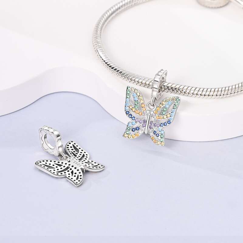 Fit Original Bracelets 925 Sterling Silver Butterfly Lavender Sunflower Cone Tulip Plant Charms Beads DIY Jewelry