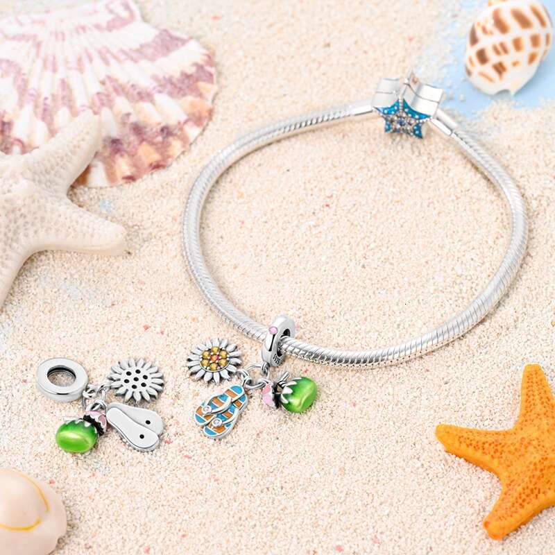 Summer New 925 Sterling Silver Crystal Turtle Coralline Holiday Charms Beads Fit Original Bracelet Fine DIY Jewelry