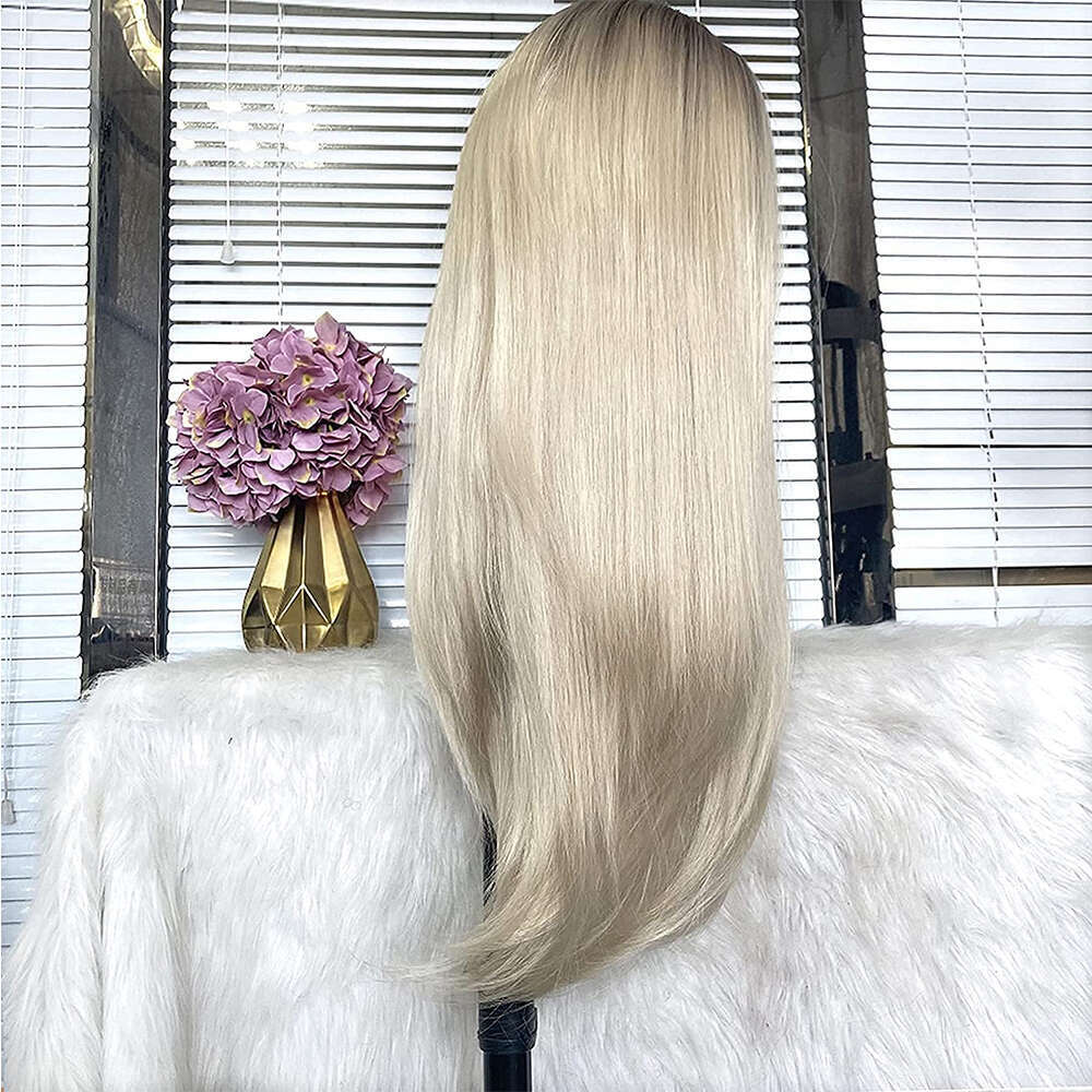 Ombre Blonde Glueless Straight Synthetic Lace Front Natural Haire With Baby Heat Friendly Human Hair Wig Daily Use