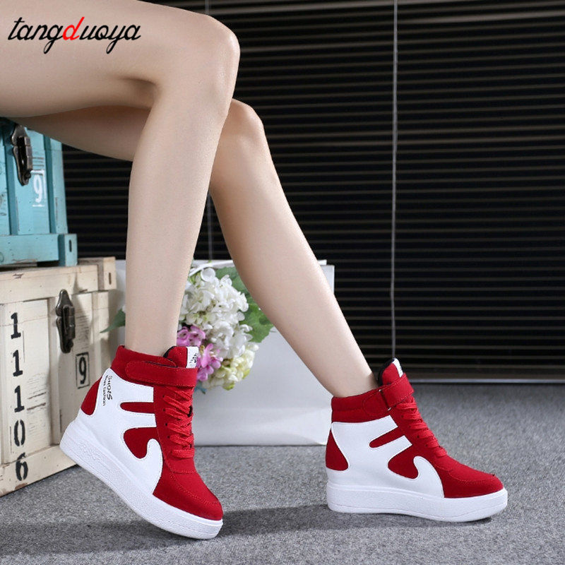 red sneakers 2024 High top Sneakers women Casual Wedges shoes Womens Black Platform Vulcanize Shoes Women