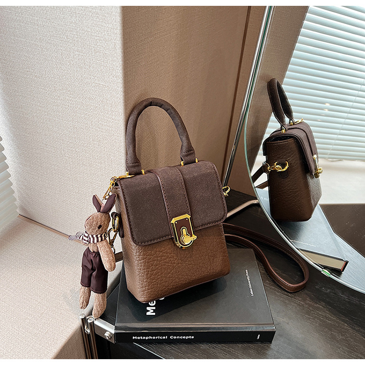 Retro Mini Handbag For Women Trendy PU TLXT Leather Square Purse Bag Colorblock Crossbody Mobile Phone Bag