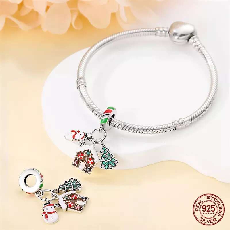 925 New Sterling Silver Snowflake Tree Ski Boots Charms Beads Fit Original Bracelet Fine DIY Christmas Jewelry