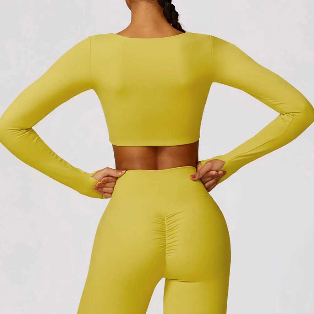 Womens Shirt Crop Top Fitness Shirts Gym Running Workout Long Sleeve Sports Top Woman Yoga Tops Activewear With Thumb Hole M240914