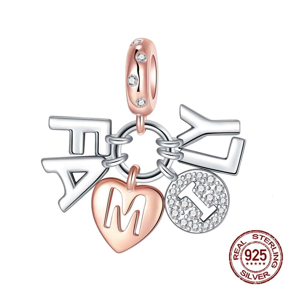 S925 Sterling Silver Heart & Mum Dangle Dream Catcher Charm Fit Original DIY Jewelry For Women Bracelet DiyBeads