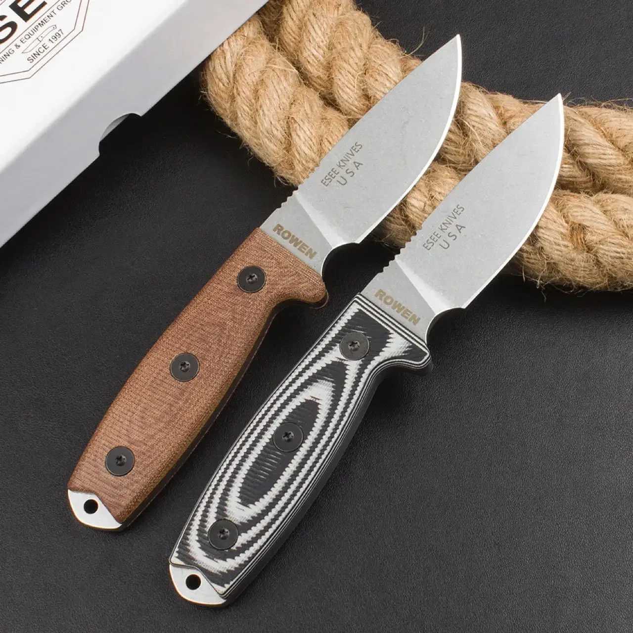 Tactical knife Tactical Fixed Blade Knife ESEE-3 Rowen 9Cr18Mov Stonewashed Blade G10/linen Handle Outdoor Hunting Knife Survival with Sheath M240914