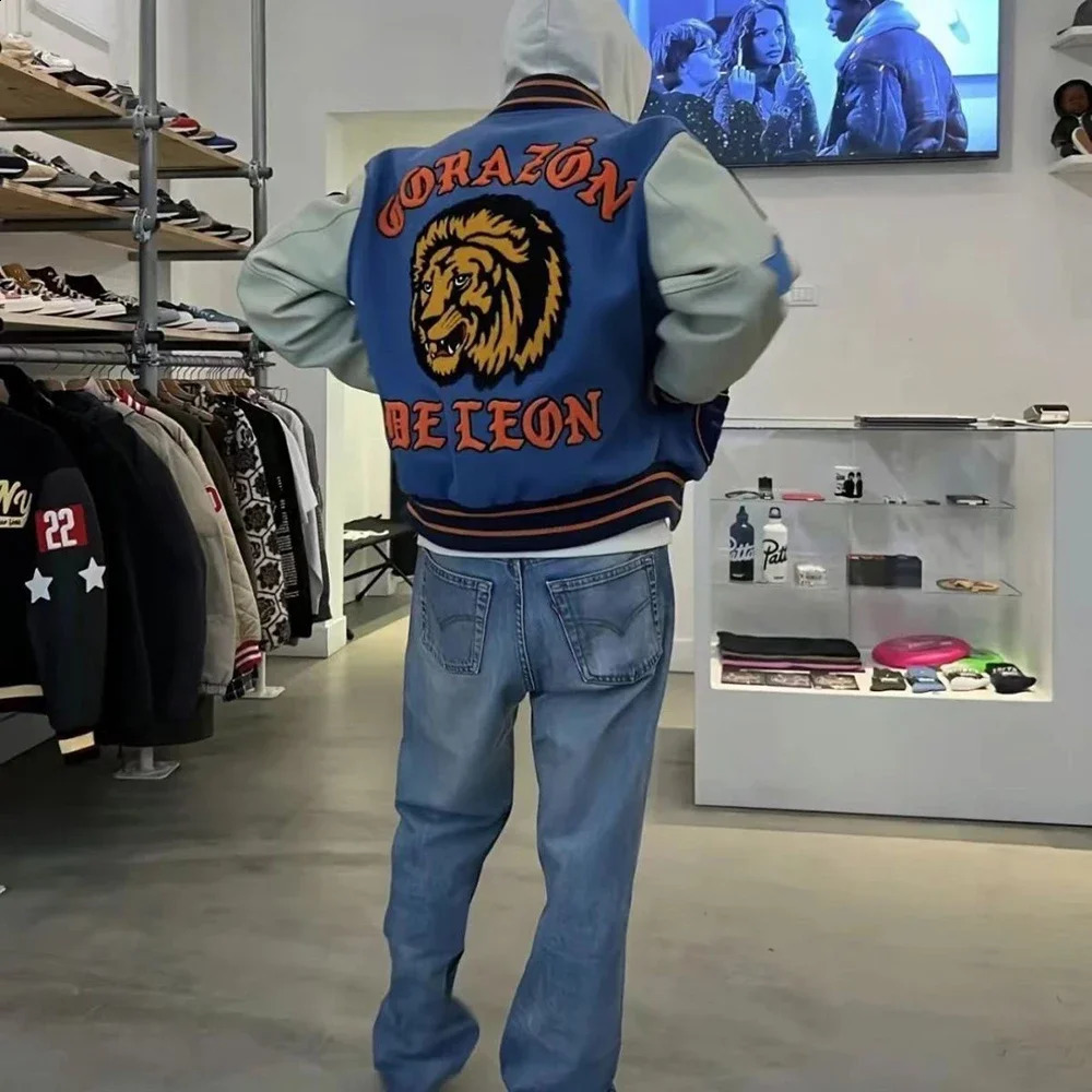 Mens Y2k Street Racing Baseball Suit With Spliced Embroidery Autumn And Winter Casual Loose Graffiti Hip-Hop Jacket 240911