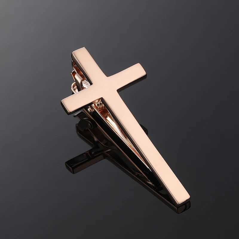 Classic mens and womens tie clips high-quality metal 4-color hand polished smooth cross clip set accessories jewelry W240914