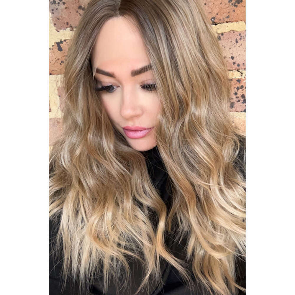 Honey Blonde Synthetic Heat Friendly Fibres Front HD Transparent Lace Wig Like Human Hair Thick Wavy Wigs