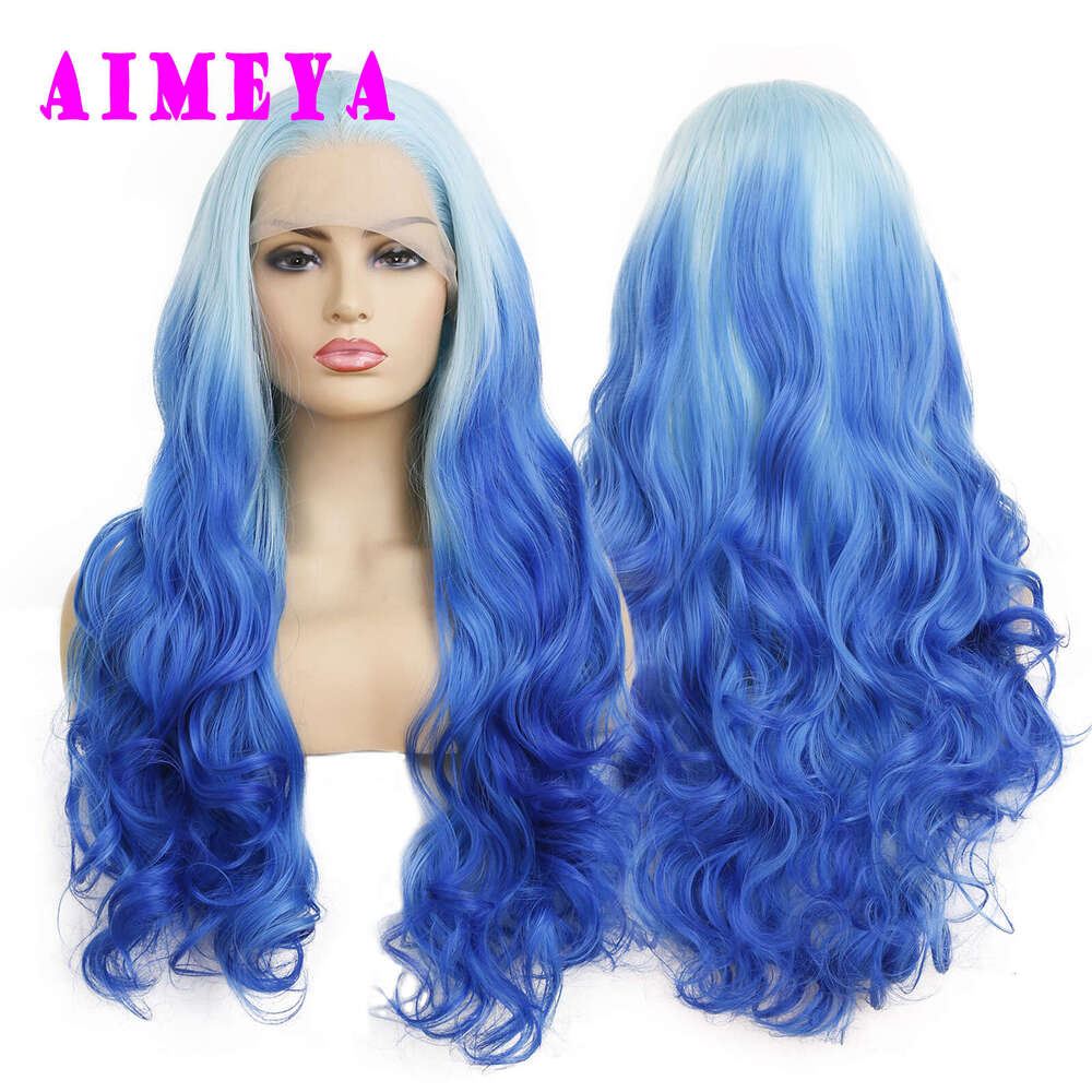 AIMEYA Ombre Synthetic Lace Front Wigs For Women Long Body Wave Blue Wig Natural Haire Daily Use Cosplay