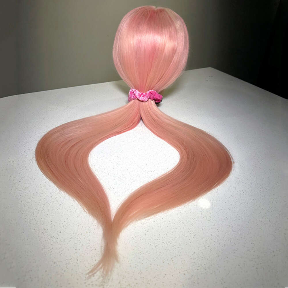 Human Hair Blended Light Pink Wigs Soft Silky Straight Lace Front Wig Heat Friendly Synthetic Fiber Women Cosplay/Party Wear
