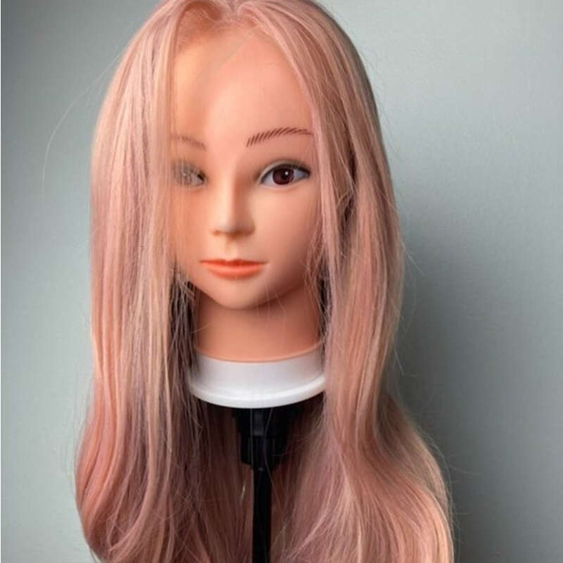 Pastel Synthetic Wigs Heat Resistant Rose Pink Lace Front 10% Human Mixed Long Hair Wavy Cosplay Wig 180%