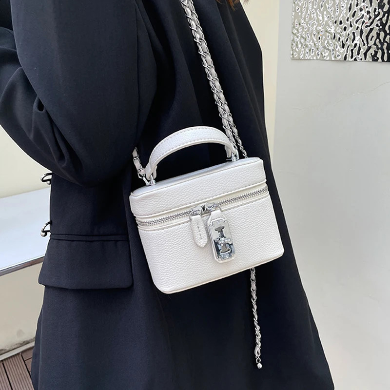 Mini box PU leather cross body bag with short handle suitable for women cute handbag summer shopping shoulder bag 240912