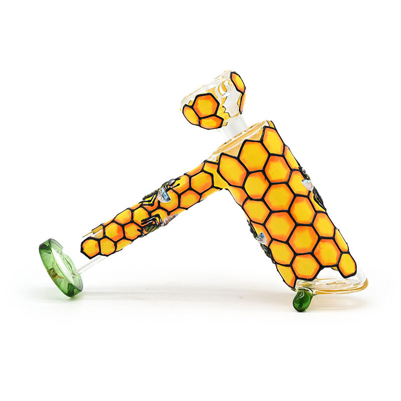 7.9in,Glass Hammer Pipe With Bee Glass Bong Patchwork,Borosilicate Glass Water Pipe,Glass Hookah,Hand Painted,Holiday Gifts,Home Decorations,Smoking A