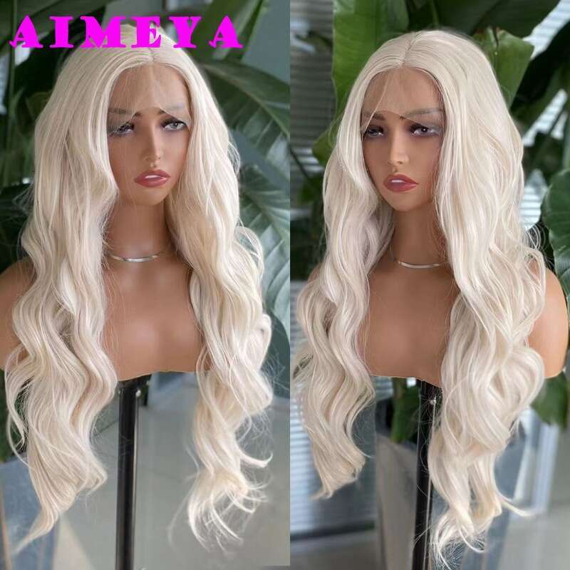 AIMEYA Ash Blonde Front Wig Long Body Wave Synthetic Lace Hair Natural Haire Heat Resistant Fiber Daily Use Cosplay Wigs