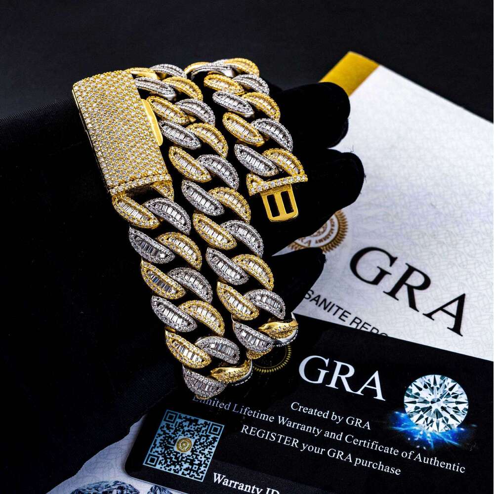 Special Hip Hop Jewelry Custom VVS Lab Diamond Mossinate Men Gold Plated 15Mm Prong Cuban Link Chain Moissanite
