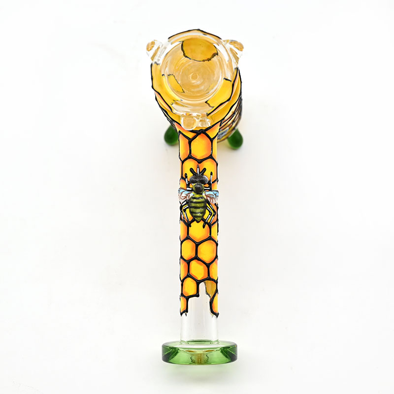 7.9in,Glass Hammer Pipe With Bee Glass Bong Patchwork,Borosilicate Glass Water Pipe,Glass Hookah,Hand Painted,Holiday Gifts,Home Decorations,Smoking A