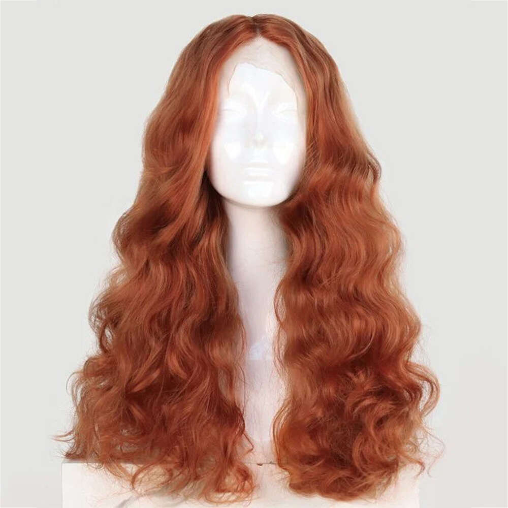 Orange Synthetic Lace Front Heat Friendly Fiber Auburn Long Curly Copper Red Halloween Costume Wig