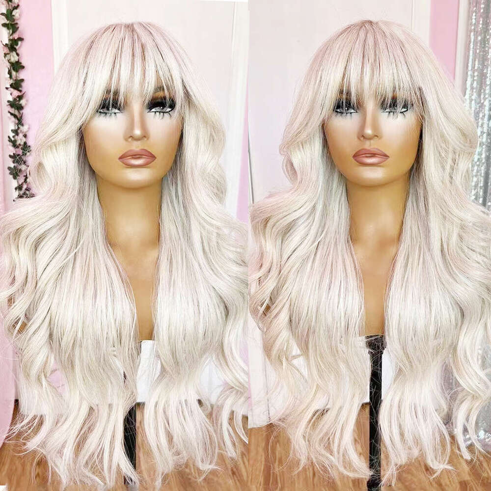 AIMEYA Platinum For Women Long Body Wave Lace Front Wigs Heat Resistant Synthetic Hair Blonde Wig Daiy Use Cosplay