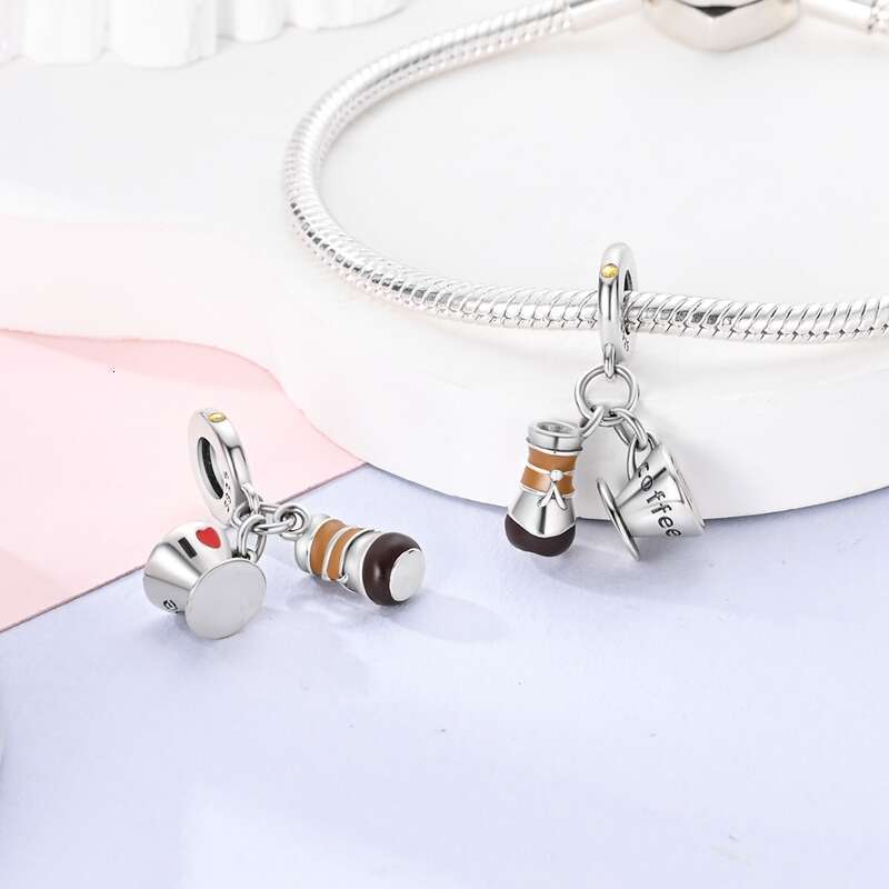 925 Sterling Silver Coffee Cake Pizza kola Avocado Food Charms Bead Fit Original Bracelets DIY Making Jewelry