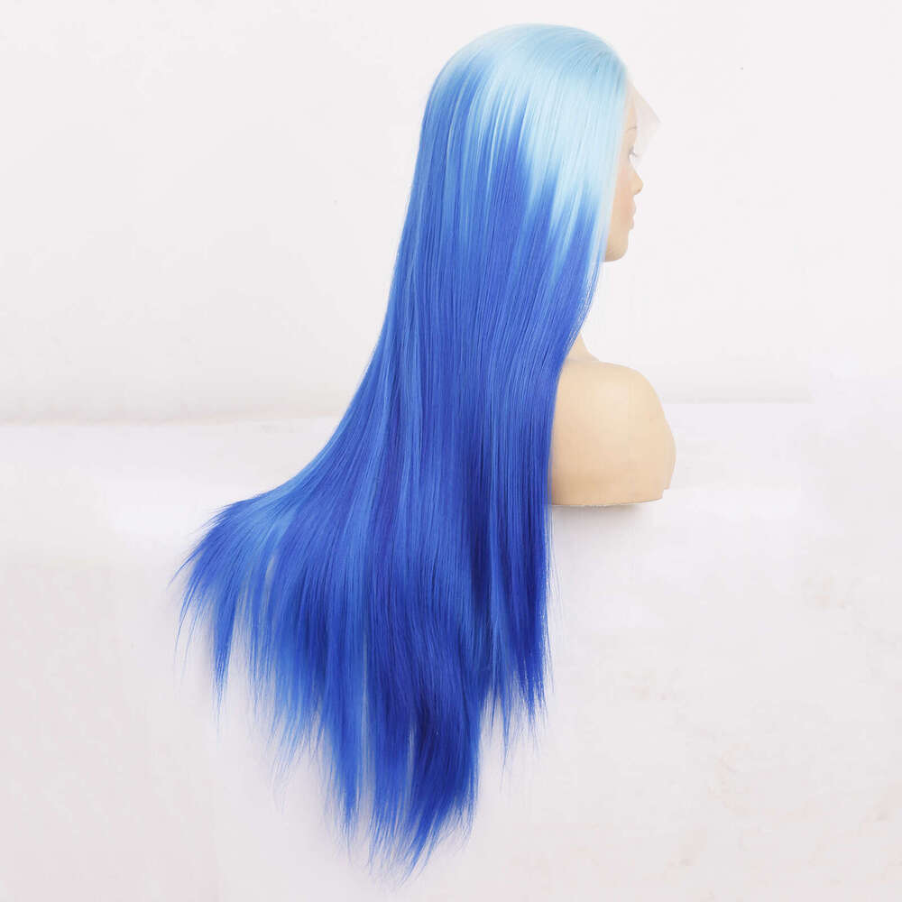 AIMEYA Ombre Lace Front Synthetic Long Silky Straight Blue Wig Body Wave Heat Resistant Halloween Cosplay Makeup