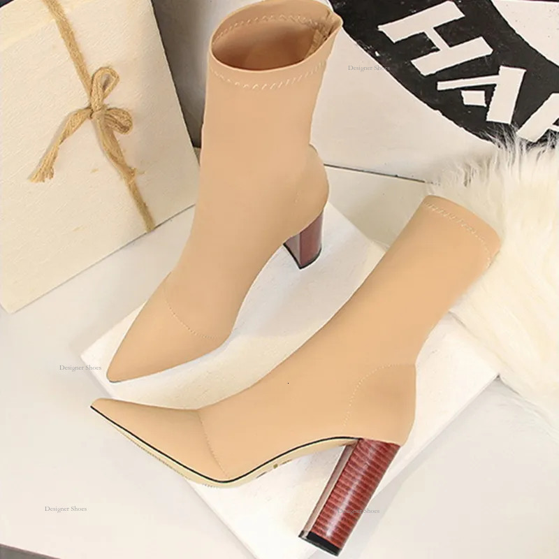Women's Autumn Winter Half Boots European American Style Simple Style Plus Size Minimalist Style Fashionable Comfortable Triple Apricot Free Ship
