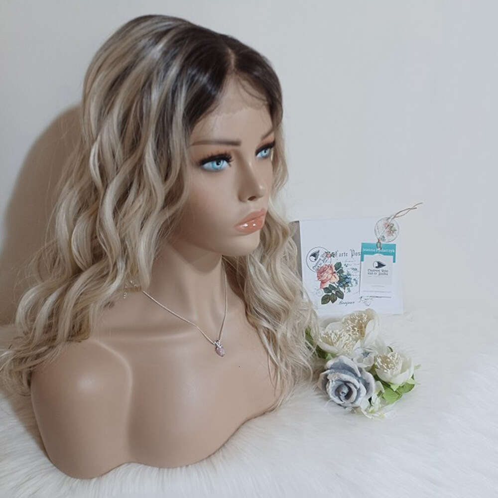 Light Blonde Hair Lace Front Wig Dark Roots Ombre Melting Wigs High-Quality Heat Resistant Synthetic Fiber 24" Wavy