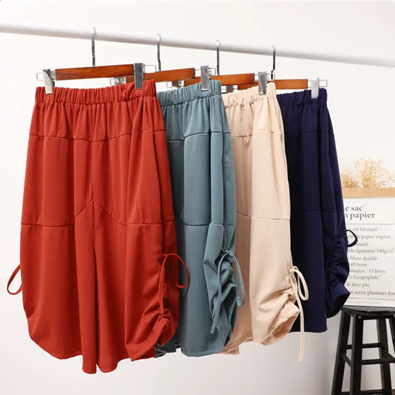 Ultra fine womens summer loose shirt solid color elastic waist harem fashionable full matching pockets Trouser 240913
