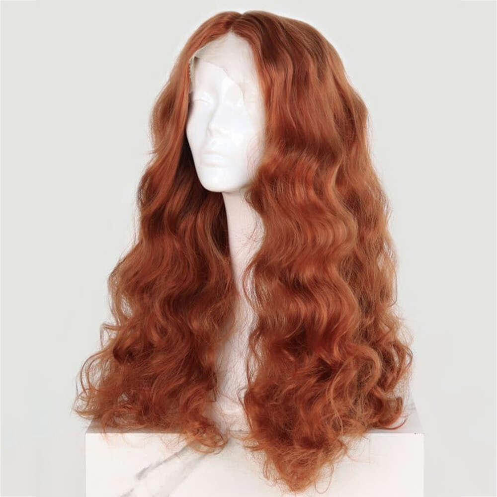 Orange Synthetic Lace Front Heat Friendly Fiber Auburn Long Curly Copper Red Halloween Costume Wig