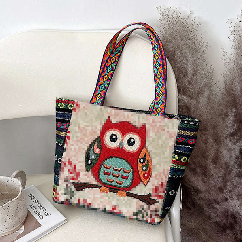 AMZZ New Ethnic Style Embroidered Tote Literature Art Small and Exquisite Student Shoulder for Women's Simple Canvas Bag