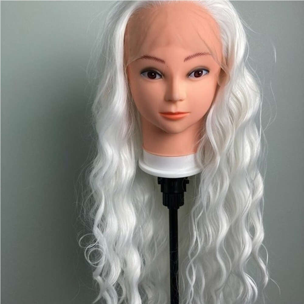 Loose Deep Wave Snow White Wigs Cosplay Synthetic Heat Resistant Lace Front Wig 150% 10% Human Hair Mixed