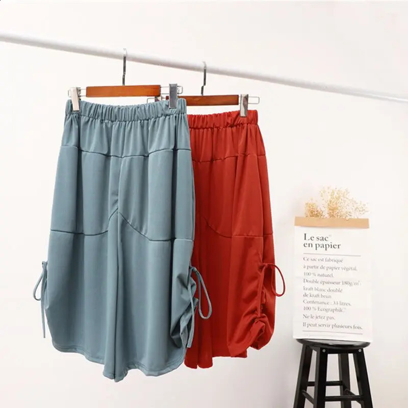 Ultra fine womens summer loose shirt solid color elastic waist harem fashionable full matching pockets Trouser 240913