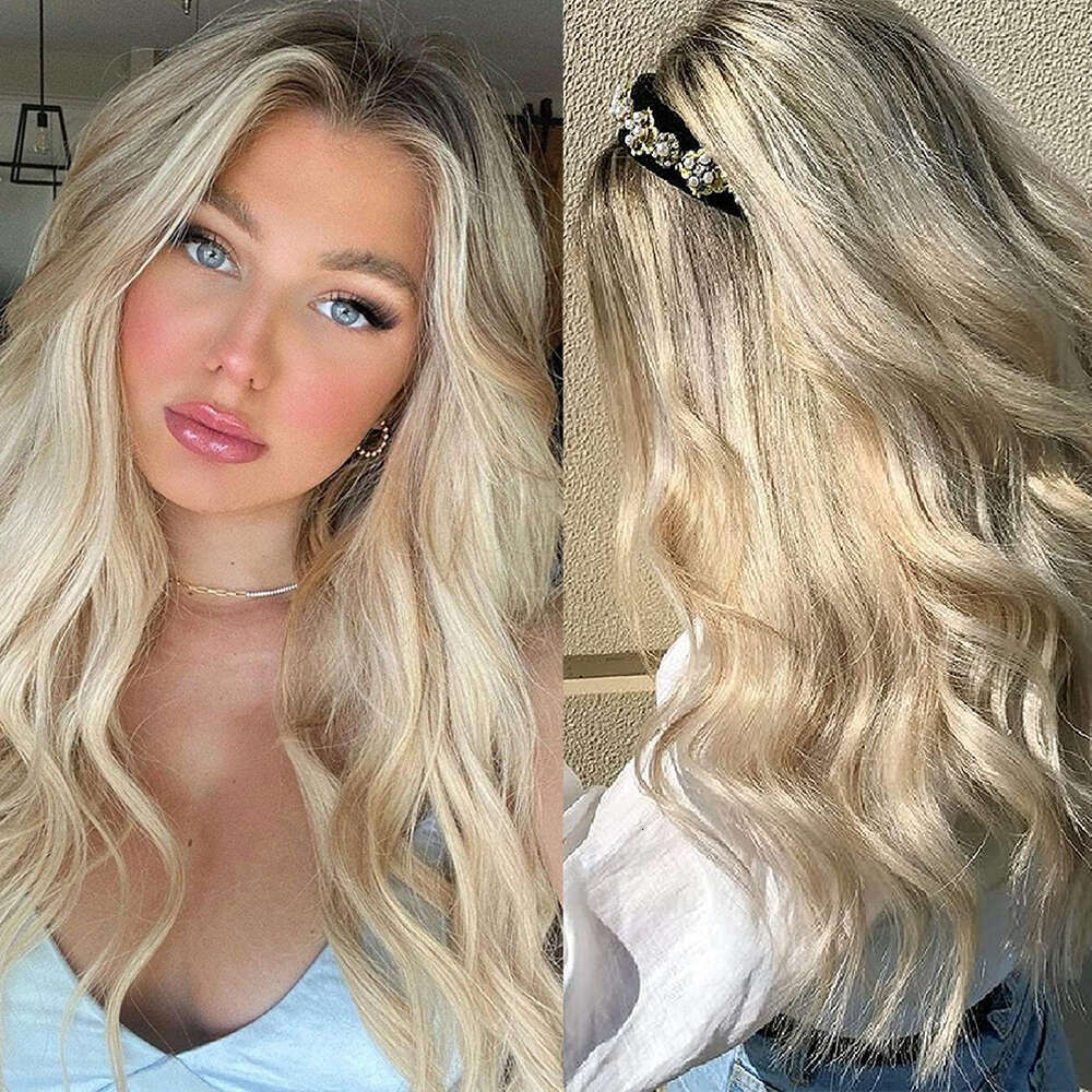 Blonde Ombre 30" Full Thick Body Wave Natural Haire Adjustable Lace Front Synthetic Heat Friendly Human Hair Feel Wig
