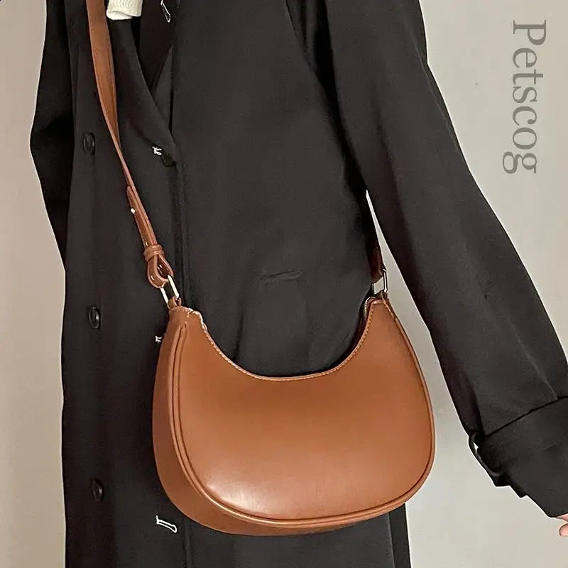Fashion Handbags For Women Solid Color Zipper Half-moon Underarm Purse Female Summer Shoulder Bags Black White Brown 240913