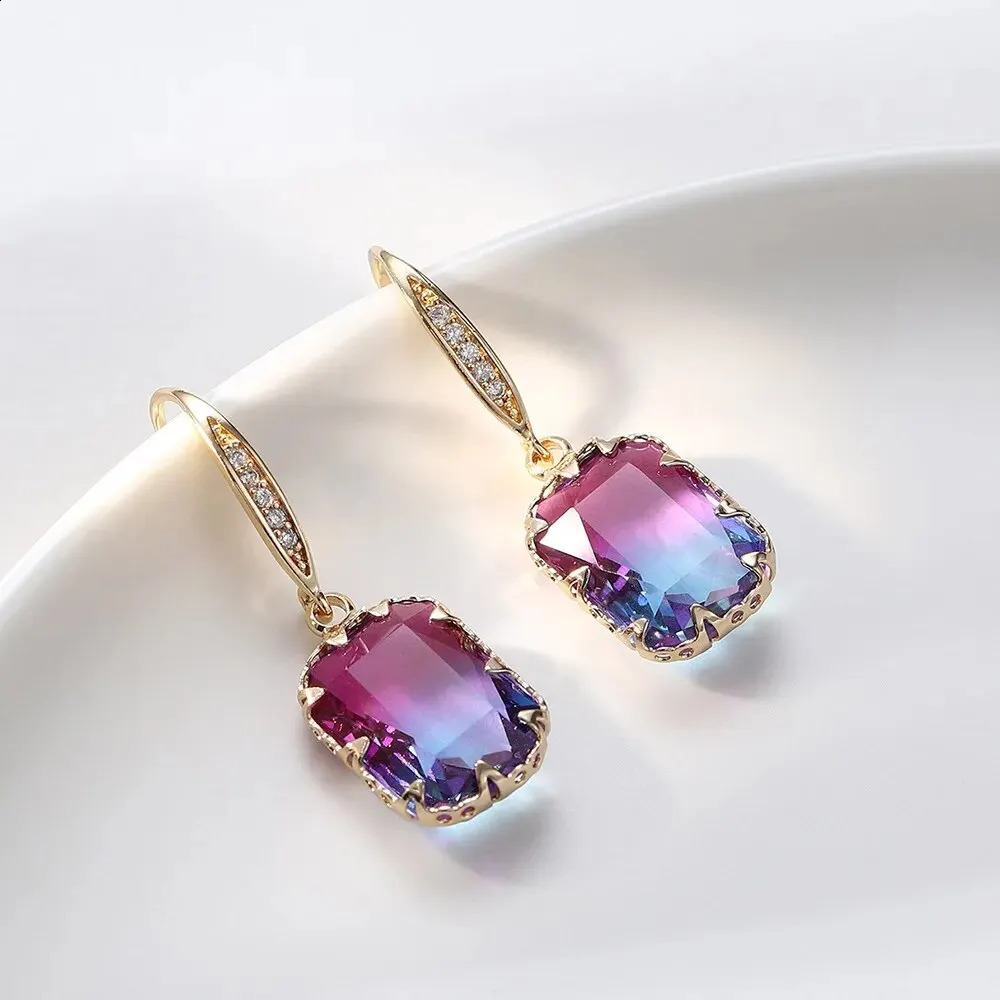 Trendy Cubic Zirconia Copper Drop Earrings For Women Girls Brown Crystal Pendant Earring Party Birthday Daily Jewelry 240906