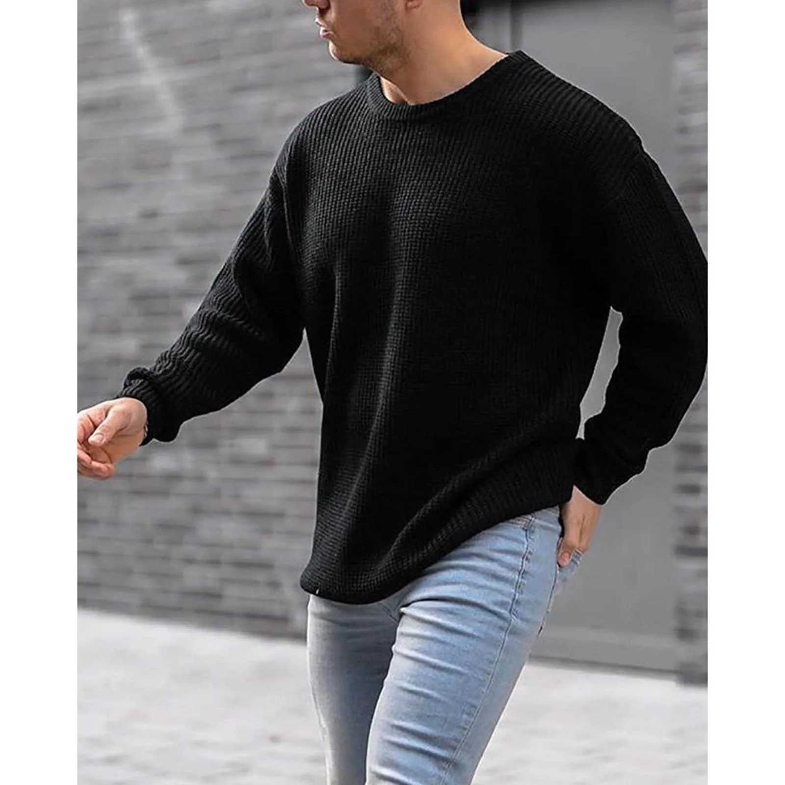 Men Autumn Winter Long Sleeve Solid Sweater Loose Cotton Sweater Pullovers Men High Elasticity Fashion Male Pullover Z240921