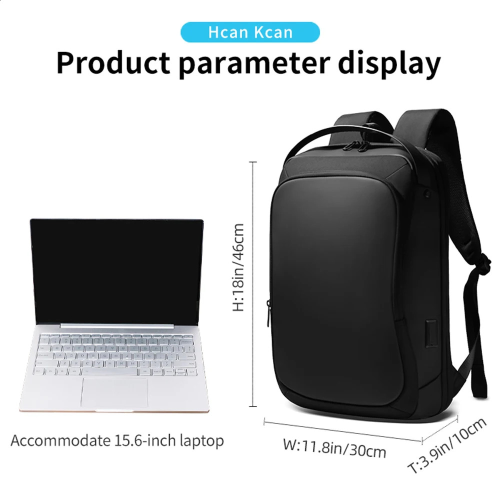 HcanKcan Business Backpack Mens 15.6 Laptop Backpack Casual Large Capacity Male Pack USB Charging Waterproof Backpacks For Man 240913