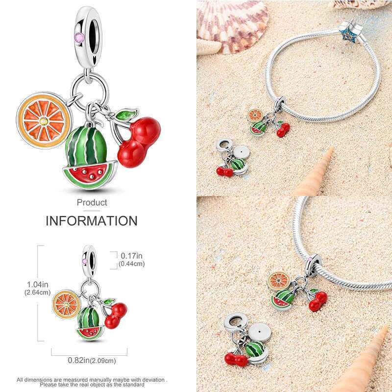 925 Sterling Silver Summer Style Charms ice cream Fruits toaster Bead Pendant Fit Original Bracelet Charm DIY Jewelry