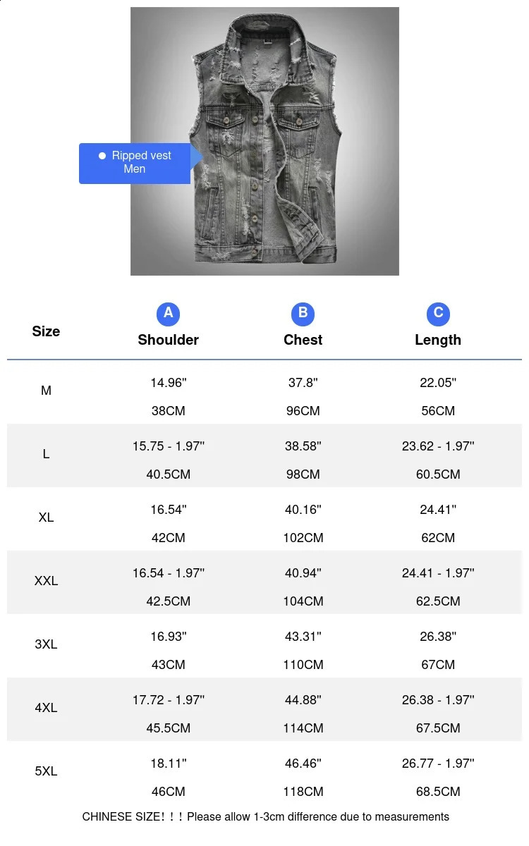 DIMUSI Spring Vintage Mens Denim Vest Male Retro Sleeveless Jackets Men Ripped Hole Button Jean Waistcoats Clothing 5XL 240912