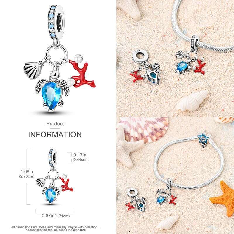 S925 Sterling Silver Avocado Seaweed Sea Turtle Slippers Seashells Camera Charms Pendants Fit Bracelets DIY Jewelry Gifts