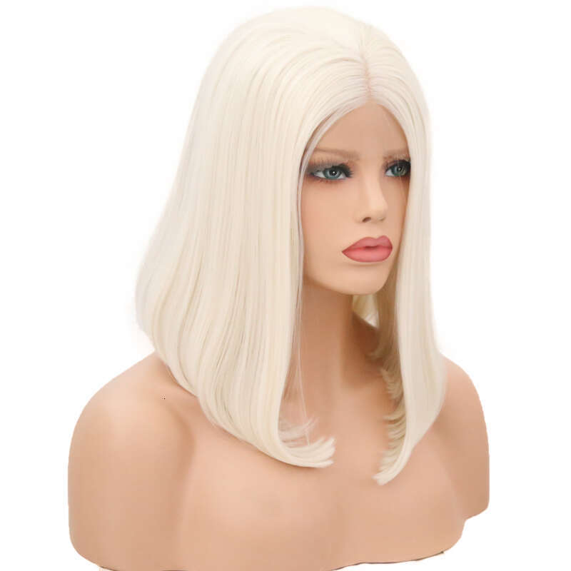Natural Haire White Blonde Lace Front Wigs For Women Straight Short Bob Heat Resistant Synthetic Hair Cosplay Wedding Wig